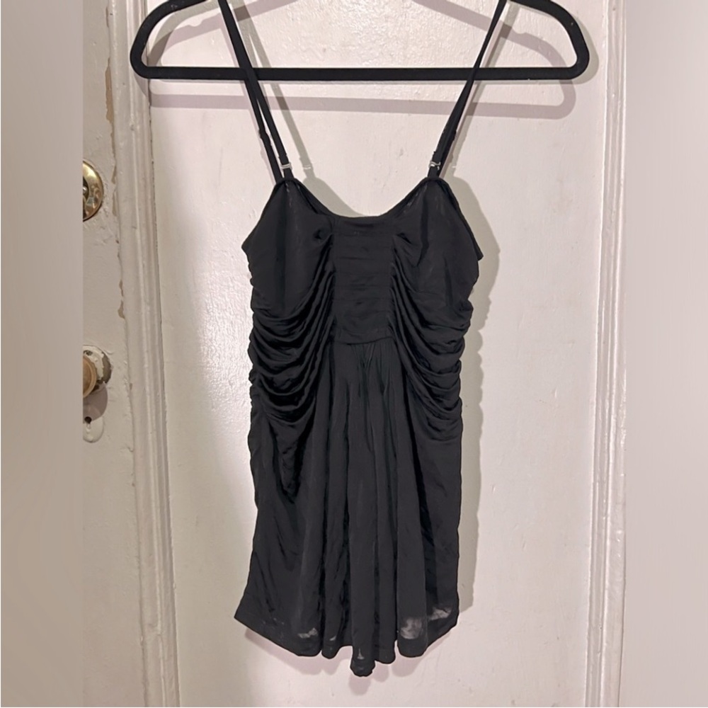 NWT Free People black draped smocked cami tank top blouse babydoll FP shirt